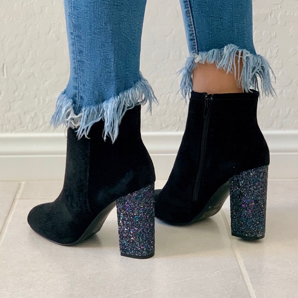 ASOS Shoes Velvet Textured Glittering Block Heel Ankle Boot Poshmark